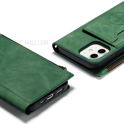Kickstand Leather Phone Case Cover with Zipper Wallet for iPhone 12 /12 Pro
