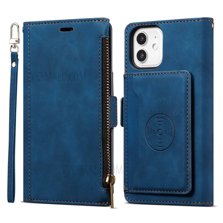 Kickstand Leather Phone Case Cover with Zipper Wallet for iPhone 12 /12 Pro