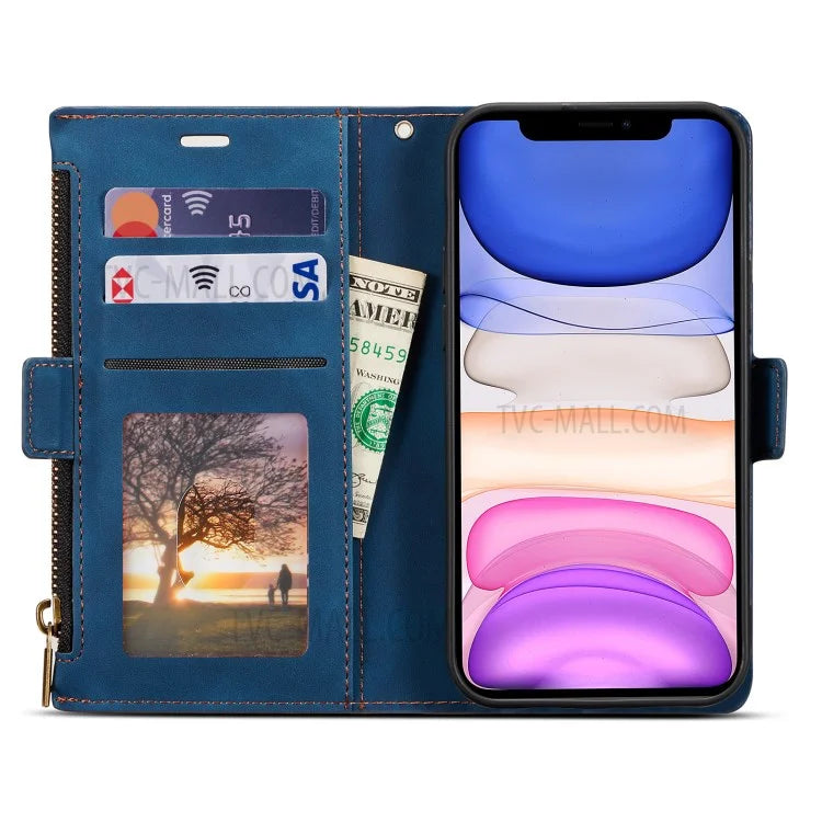 Kickstand Leather Phone Case Cover with Zipper Wallet for iPhone 12 /12 Pro