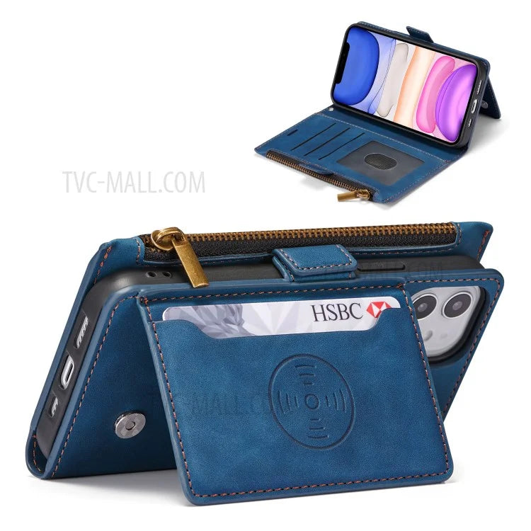 Kickstand Leather Phone Case Cover with Zipper Wallet for iPhone 12 /12 Pro