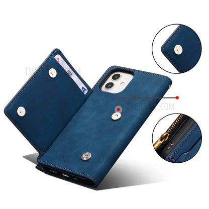 Kickstand Leather Phone Case Cover with Zipper Wallet for iPhone 12 /12 Pro