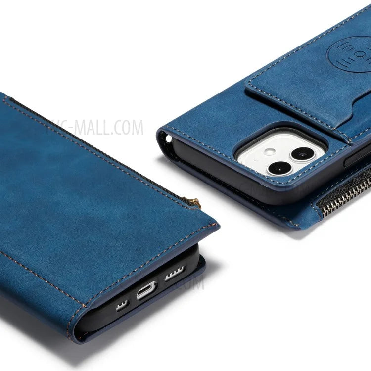 Kickstand Leather Phone Case Cover with Zipper Wallet for iPhone 12 /12 Pro