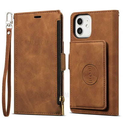 Kickstand Leather Phone Case Cover with Zipper Wallet for iPhone 12 /12 Pro