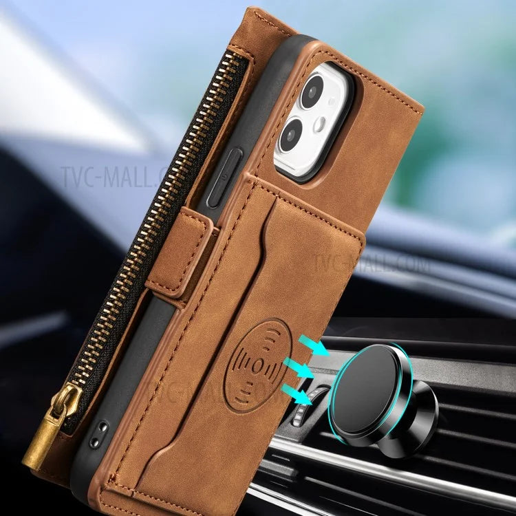 Kickstand Leather Phone Case Cover with Zipper Wallet for iPhone 12 /12 Pro