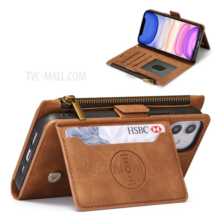 Kickstand Leather Phone Case Cover with Zipper Wallet for iPhone 12 /12 Pro