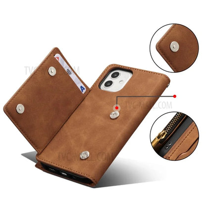 Kickstand Leather Phone Case Cover with Zipper Wallet for iPhone 12 /12 Pro