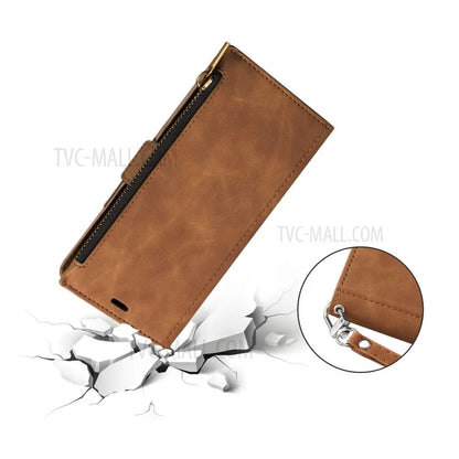 Kickstand Leather Phone Case Cover with Zipper Wallet for iPhone 12 /12 Pro