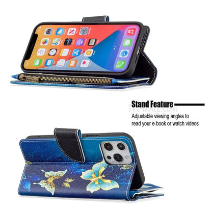BF03 Stylish Pattern Printing 360° Protection Leather Stand Phone Cover with Wrist Strap and Zippered Wallet for iPhone 13 Pro Max 6.7 inch