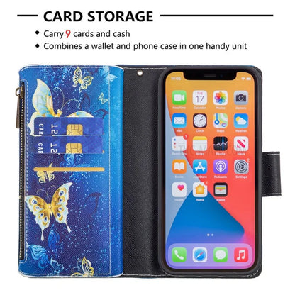 BF03 Stylish Pattern Printing 360° Protection Leather Stand Phone Cover with Wrist Strap and Zippered Wallet for iPhone 13 Pro Max 6.7 inch