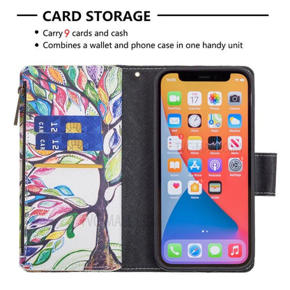 BF03 Stylish Pattern Printing 360° Protection Leather Stand Phone Cover with Wrist Strap and Zippered Wallet for iPhone 13 Pro Max 6.7 inch