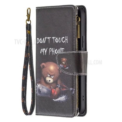 BF03 Stylish Pattern Printing 360° Protection Leather Stand Phone Cover with Wrist Strap and Zippered Wallet for iPhone 13 Pro Max 6.7 inch