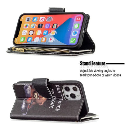 BF03 Stylish Pattern Printing 360° Protection Leather Stand Phone Cover with Wrist Strap and Zippered Wallet for iPhone 13 Pro Max 6.7 inch