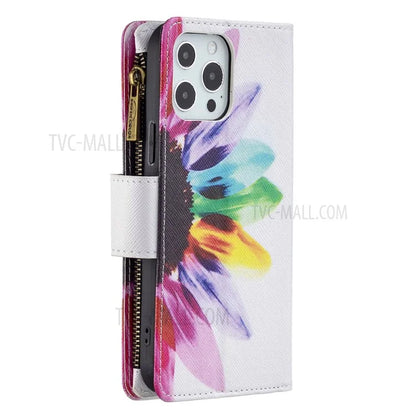 BF03 Stylish Pattern Printing 360° Protection Leather Stand Phone Cover with Wrist Strap and Zippered Wallet for iPhone 13 Pro Max 6.7 inch