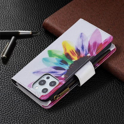 BF03 Stylish Pattern Printing 360° Protection Leather Stand Phone Cover with Wrist Strap and Zippered Wallet for iPhone 13 Pro Max 6.7 inch