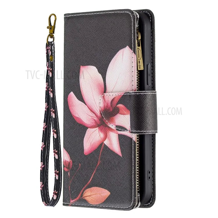 BF03 Stylish Pattern Printing 360° Protection Leather Stand Phone Cover with Wrist Strap and Zippered Wallet for iPhone 13 Pro Max 6.7 inch