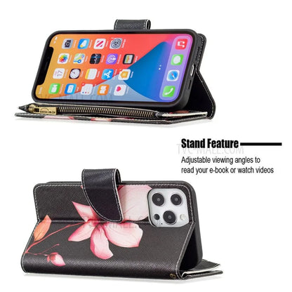 BF03 Stylish Pattern Printing 360° Protection Leather Stand Phone Cover with Wrist Strap and Zippered Wallet for iPhone 13 Pro Max 6.7 inch