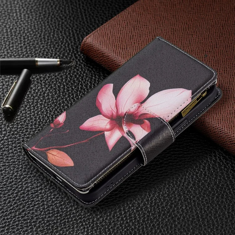 BF03 Stylish Pattern Printing 360° Protection Leather Stand Phone Cover with Wrist Strap and Zippered Wallet for iPhone 13 Pro Max 6.7 inch