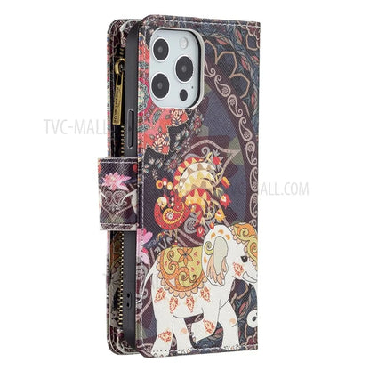 BF03 Stylish Pattern Printing 360° Protection Leather Stand Phone Cover with Wrist Strap and Zippered Wallet for iPhone 13 Pro Max 6.7 inch