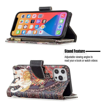 BF03 Stylish Pattern Printing 360° Protection Leather Stand Phone Cover with Wrist Strap and Zippered Wallet for iPhone 13 Pro Max 6.7 inch
