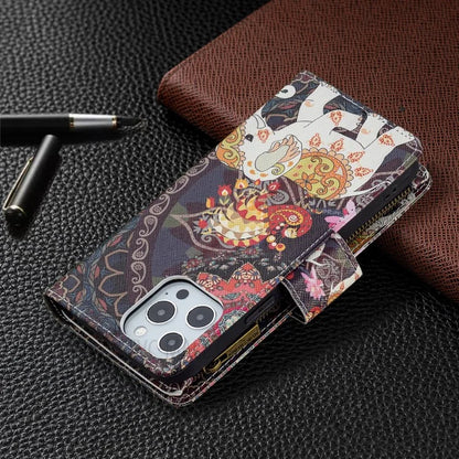 BF03 Stylish Pattern Printing 360° Protection Leather Stand Phone Cover with Wrist Strap and Zippered Wallet for iPhone 13 Pro Max 6.7 inch