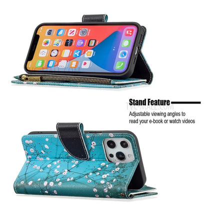 BF03 Stylish Pattern Printing 360° Protection Leather Stand Phone Cover with Wrist Strap and Zippered Wallet for iPhone 13 Pro Max 6.7 inch
