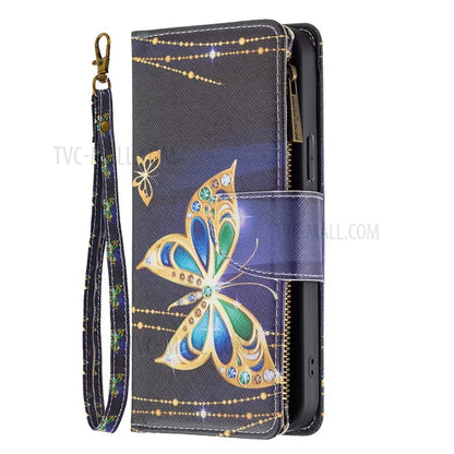 BF03 Stylish Pattern Printing 360° Protection Leather Stand Phone Cover with Wrist Strap and Zippered Wallet for iPhone 13 Pro Max 6.7 inch