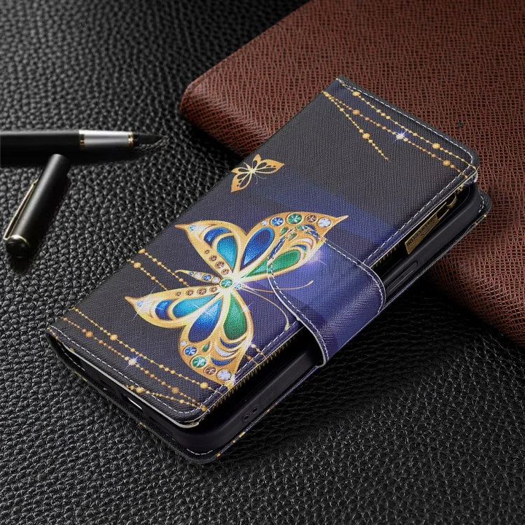 BF03 Stylish Pattern Printing 360° Protection Leather Stand Phone Cover with Wrist Strap and Zippered Wallet for iPhone 13 Pro Max 6.7 inch