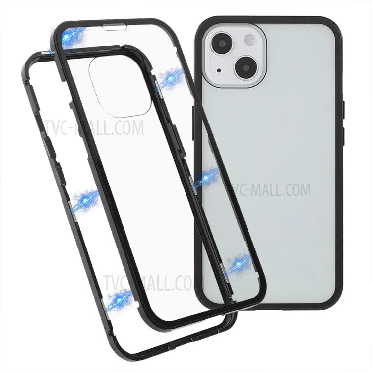 Anti-Drop Clear Light Full Coverage Metal Frame + Double-Sided Tempered Glass Magnetic Absorption Phone Case for iPhone 13 mini 5.4 inch