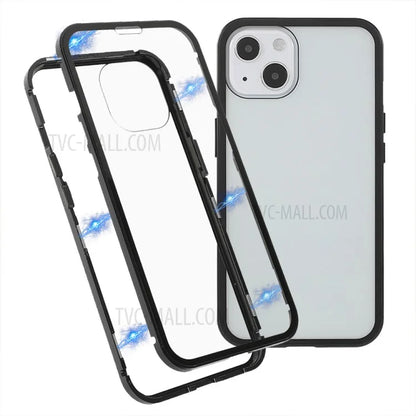Anti-Drop Clear Light Full Coverage Metal Frame + Double-Sided Tempered Glass Magnetic Absorption Phone Case for iPhone 13 mini 5.4 inch