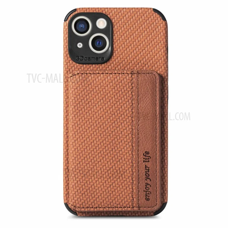 Scratch Resistant Carbon Fiber Texture Wallet Phone Case Design Built-in Magnet Leather Coated TPU Phone Cover with Kickstand for iPhone 13 mini 5.4 inch