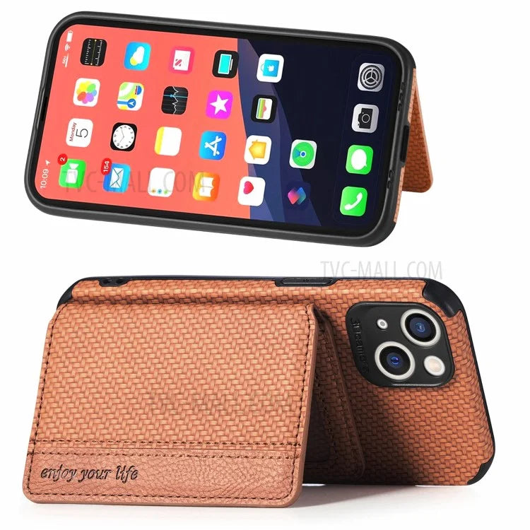 Scratch Resistant Carbon Fiber Texture Wallet Phone Case Design Built-in Magnet Leather Coated TPU Phone Cover with Kickstand for iPhone 13 mini 5.4 inch