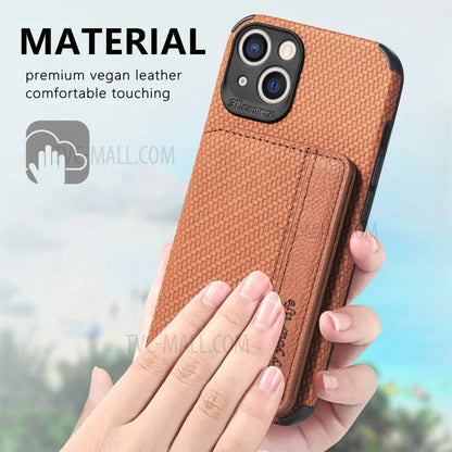 Scratch Resistant Carbon Fiber Texture Wallet Phone Case Design Built-in Magnet Leather Coated TPU Phone Cover with Kickstand for iPhone 13 mini 5.4 inch