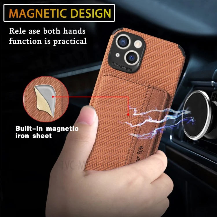 Scratch Resistant Carbon Fiber Texture Wallet Phone Case Design Built-in Magnet Leather Coated TPU Phone Cover with Kickstand for iPhone 13 mini 5.4 inch