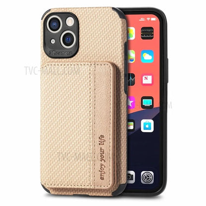 Scratch Resistant Carbon Fiber Texture Wallet Phone Case Design Built-in Magnet Leather Coated TPU Phone Cover with Kickstand for iPhone 13 mini 5.4 inch