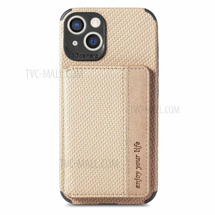 Scratch Resistant Carbon Fiber Texture Wallet Phone Case Design Built-in Magnet Leather Coated TPU Phone Cover with Kickstand for iPhone 13 mini 5.4 inch