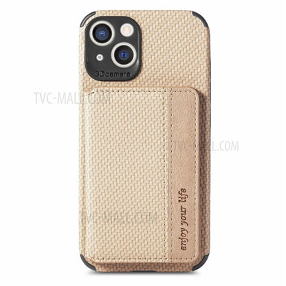 Scratch Resistant Carbon Fiber Texture Wallet Phone Case Design Built-in Magnet Leather Coated TPU Phone Cover with Kickstand for iPhone 13 mini 5.4 inch
