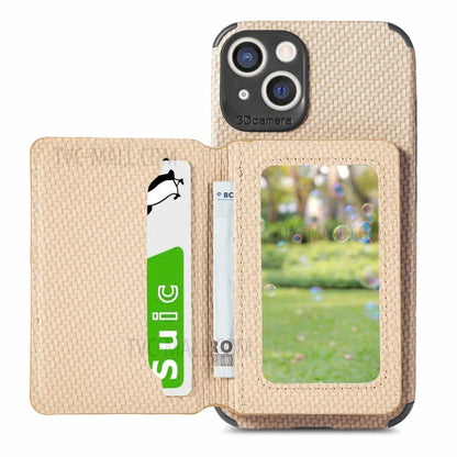 Scratch Resistant Carbon Fiber Texture Wallet Phone Case Design Built-in Magnet Leather Coated TPU Phone Cover with Kickstand for iPhone 13 mini 5.4 inch