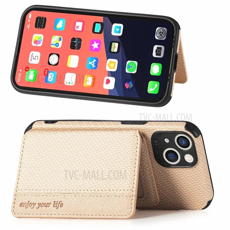 Scratch Resistant Carbon Fiber Texture Wallet Phone Case Design Built-in Magnet Leather Coated TPU Phone Cover with Kickstand for iPhone 13 mini 5.4 inch