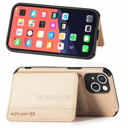 Scratch Resistant Carbon Fiber Texture Wallet Phone Case Design Built-in Magnet Leather Coated TPU Phone Cover with Kickstand for iPhone 13 mini 5.4 inch