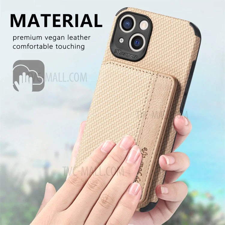 Scratch Resistant Carbon Fiber Texture Wallet Phone Case Design Built-in Magnet Leather Coated TPU Phone Cover with Kickstand for iPhone 13 mini 5.4 inch