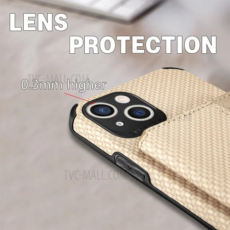 Scratch Resistant Carbon Fiber Texture Wallet Phone Case Design Built-in Magnet Leather Coated TPU Phone Cover with Kickstand for iPhone 13 mini 5.4 inch