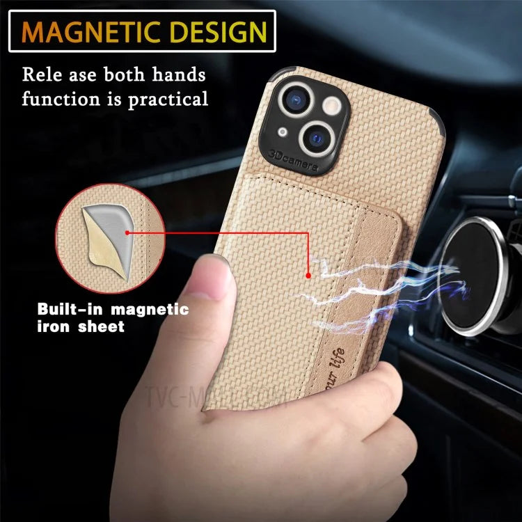Scratch Resistant Carbon Fiber Texture Wallet Phone Case Design Built-in Magnet Leather Coated TPU Phone Cover with Kickstand for iPhone 13 mini 5.4 inch