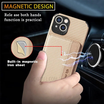Scratch Resistant Carbon Fiber Texture Wallet Phone Case Design Built-in Magnet Leather Coated TPU Phone Cover with Kickstand for iPhone 13 mini 5.4 inch