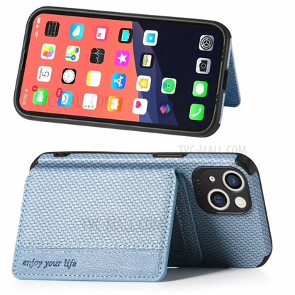 Scratch Resistant Carbon Fiber Texture Wallet Phone Case Design Built-in Magnet Leather Coated TPU Phone Cover with Kickstand for iPhone 13 mini 5.4 inch