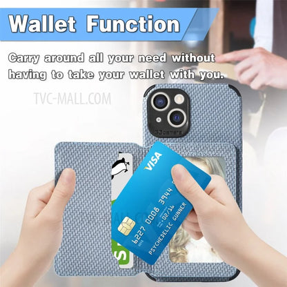 Scratch Resistant Carbon Fiber Texture Wallet Phone Case Design Built-in Magnet Leather Coated TPU Phone Cover with Kickstand for iPhone 13 mini 5.4 inch