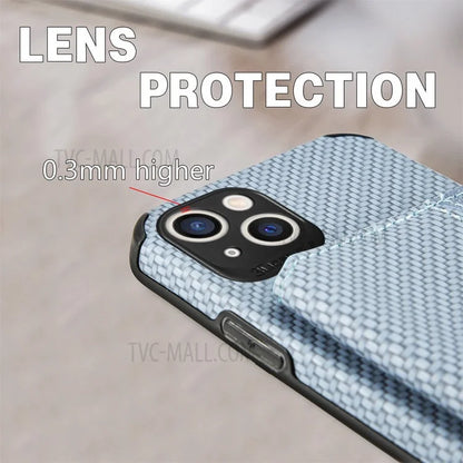 Scratch Resistant Carbon Fiber Texture Wallet Phone Case Design Built-in Magnet Leather Coated TPU Phone Cover with Kickstand for iPhone 13 mini 5.4 inch