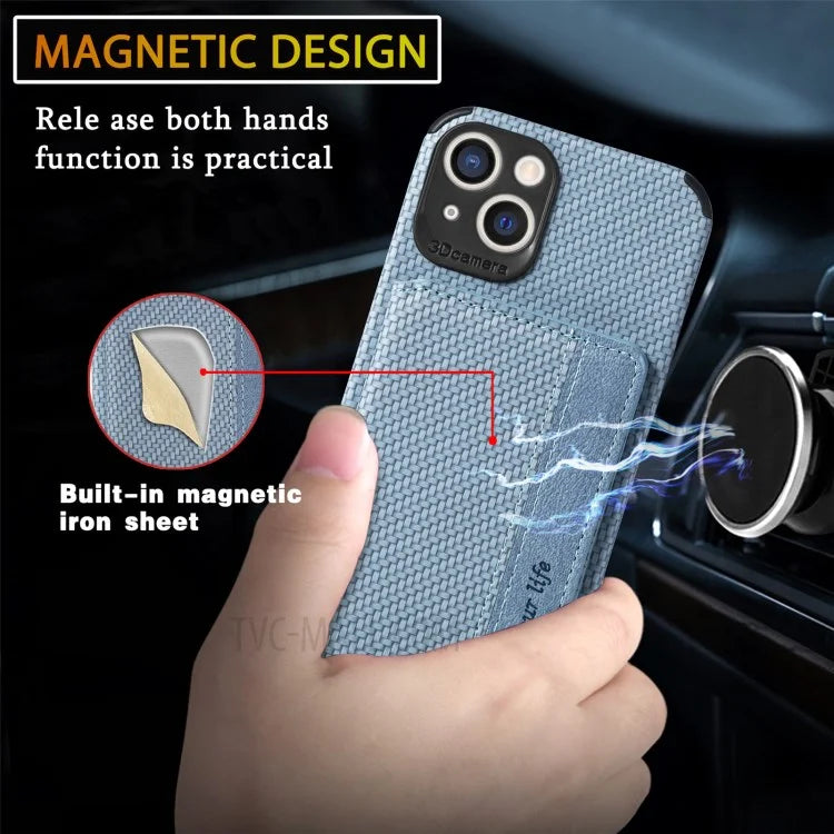 Scratch Resistant Carbon Fiber Texture Wallet Phone Case Design Built-in Magnet Leather Coated TPU Phone Cover with Kickstand for iPhone 13 mini 5.4 inch