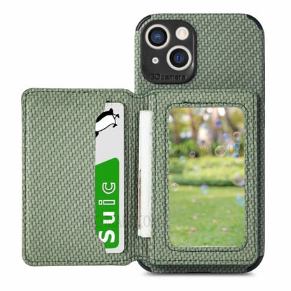 Scratch Resistant Carbon Fiber Texture Wallet Phone Case Design Built-in Magnet Leather Coated TPU Phone Cover with Kickstand for iPhone 13 mini 5.4 inch