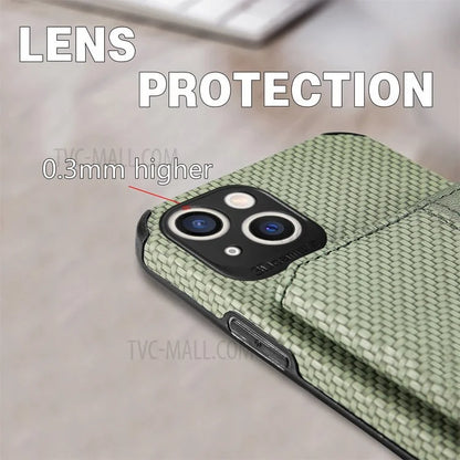Scratch Resistant Carbon Fiber Texture Wallet Phone Case Design Built-in Magnet Leather Coated TPU Phone Cover with Kickstand for iPhone 13 mini 5.4 inch