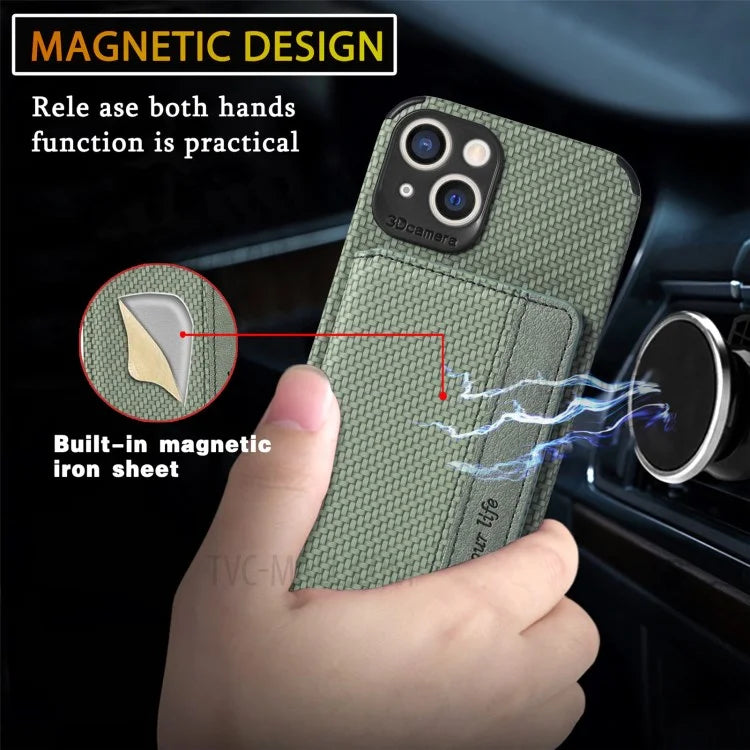 Scratch Resistant Carbon Fiber Texture Wallet Phone Case Design Built-in Magnet Leather Coated TPU Phone Cover with Kickstand for iPhone 13 mini 5.4 inch